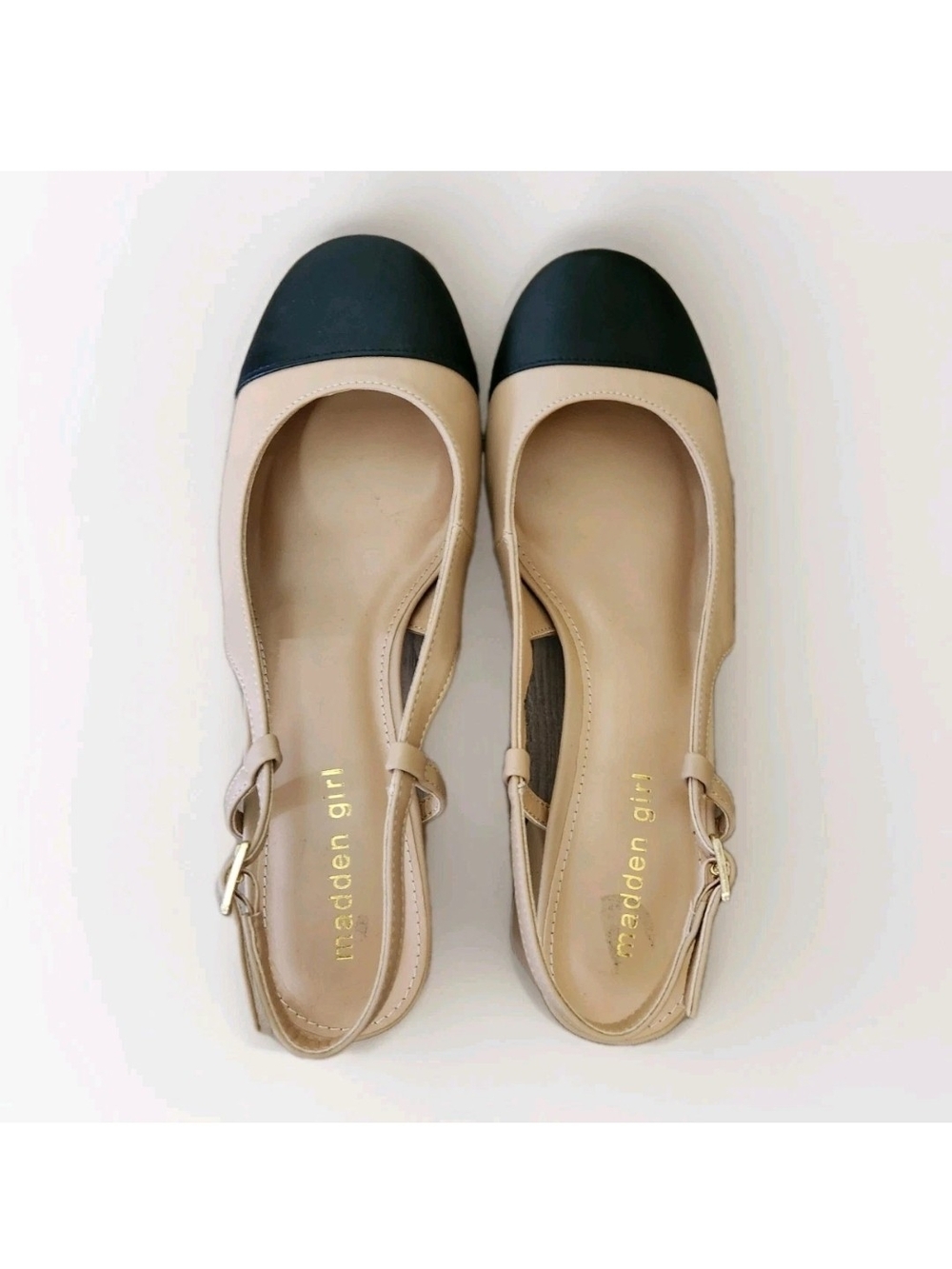 Madden Girl Kiitty Slingback Block Heel Pumps Beige Black Cap Toe Women 9.5 M - Picture 15 of 16